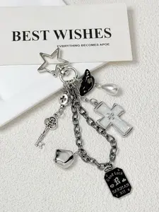 Y2K Punk Style Cross Bag Charm Accessory, Bird Fashionable Alloy Keychain Phone Chain, Irregular Car Key Holder Decoration, All Seasons