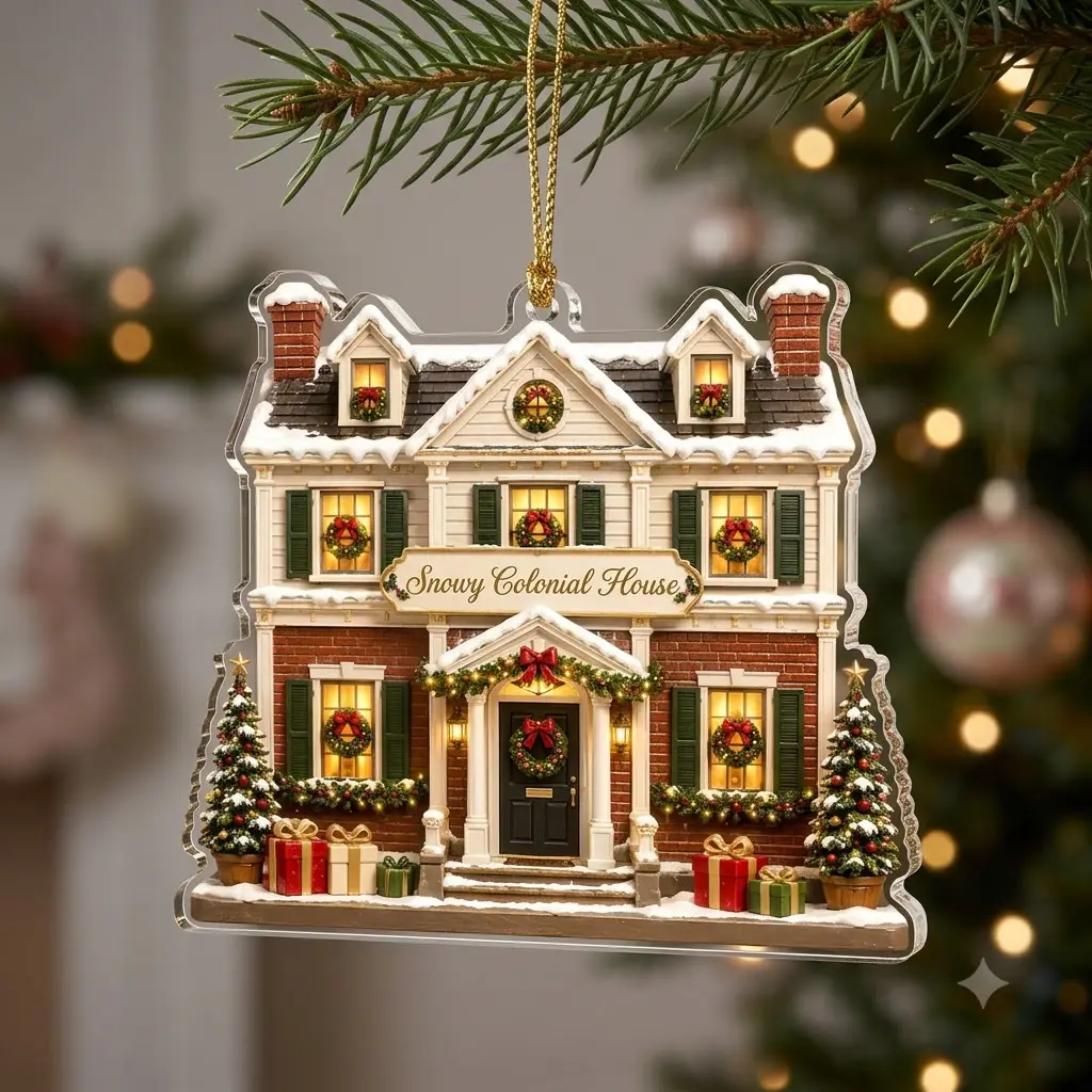 Cozy Snowy House Acrylic Christmas Hanging Ornament, Scene Decor, Festive Home-Party Supply