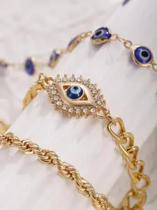 This retro evil eye bracelet set features a woven design that is simple, stylish, and suitable for everyday wear.