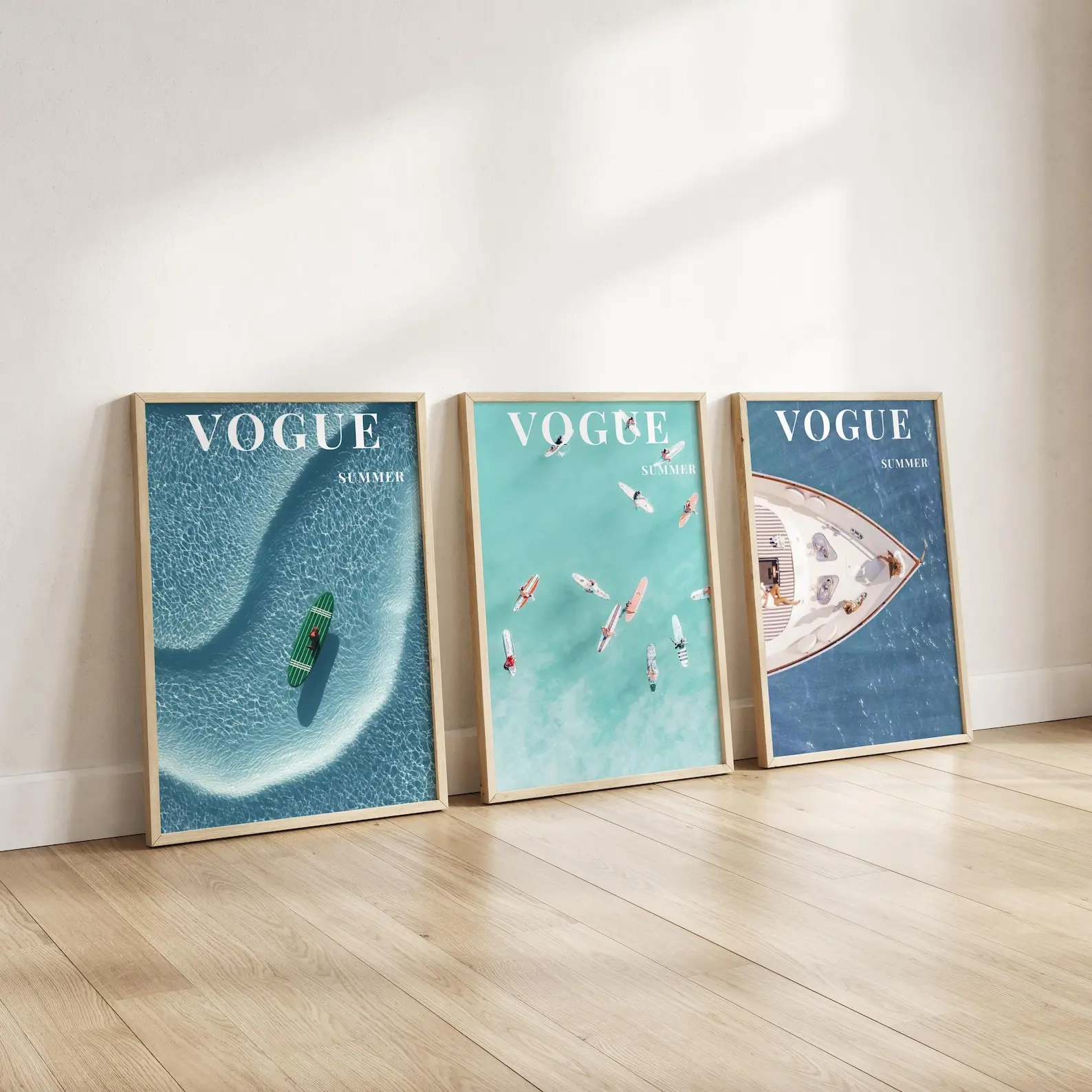 Set of 3 Vogue Summer Prints, Ocean Surf Boat Art Posters