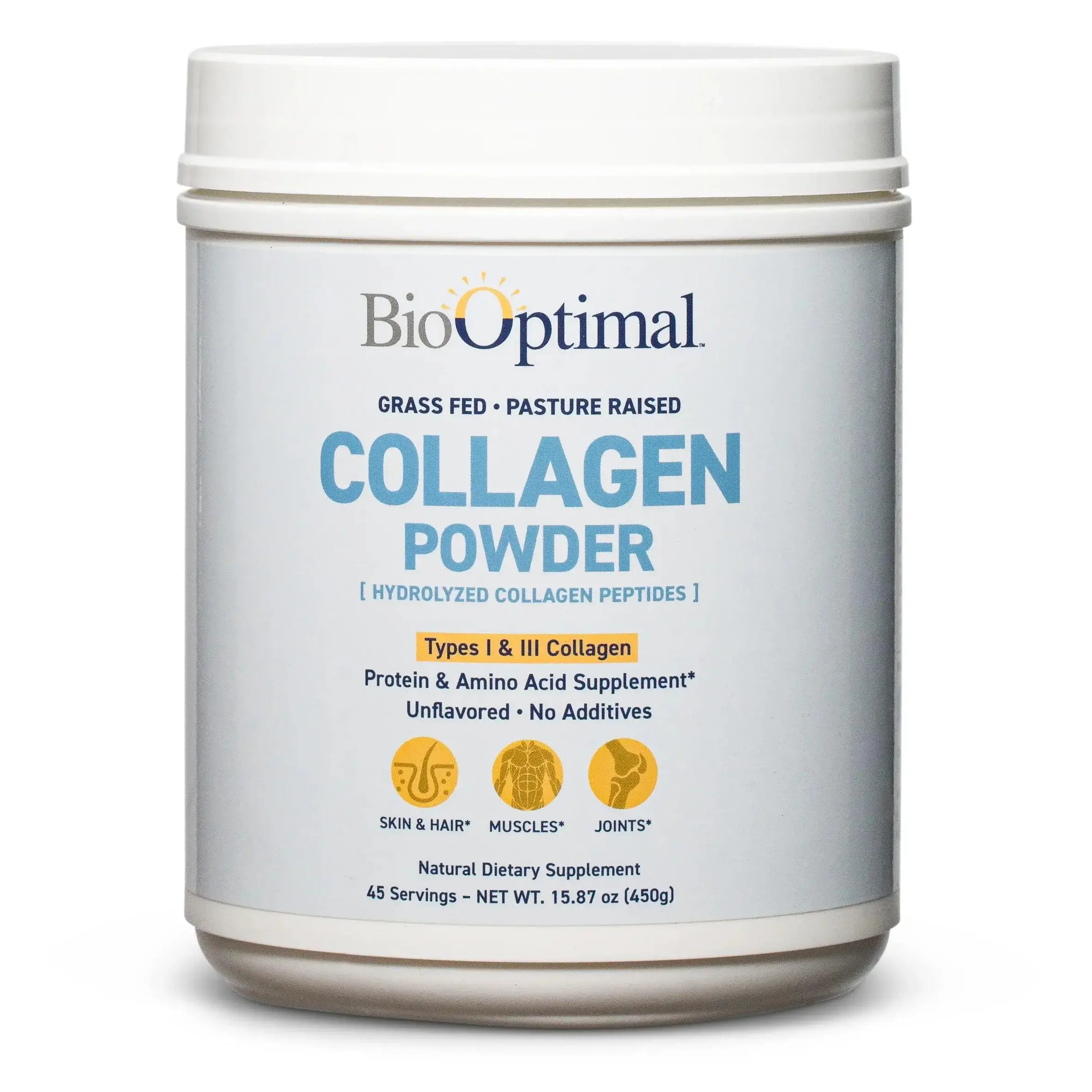 BioOptimal Collagen Powder (45 Serving) - Promotes Hair, Nail, Skin, Bone and Joint Health, Zero Sugar, Unflavored
