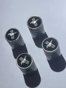 4 FORD MUSTANG Tire Valve Cap Air Valve Stem Cover (Metallic Black) Digital Tire