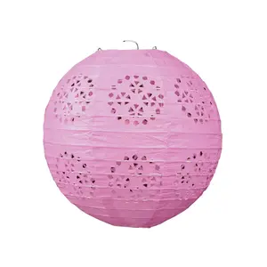 11" x 11 3/4" Pink Lace Design Hanging Paper Lanterns - 12 Pc.
