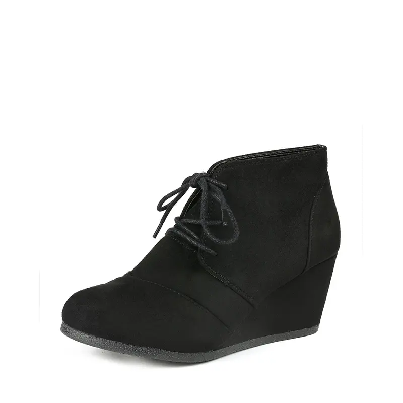 Dream Pairs Women's Lace-Up Ankle Boots, Comfortable 2.75" Cork Wedge Platform Heels with Side Zipper for Casual Walking, Walking Shoes, Footwear, Comfortable Heels, Casual Wear, Low Shaft, Laces, Pu, Women's Shoes, Low 2.75" Wedge Adds Height Subtly, Sli