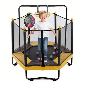 MERSCO 54 Inch Trampoline for Kids with Enclosure, Indoor & Outdoor Toddler Trampoline With Adjustable Gymnastics Bar , Ring ,Basketball Hoop , Boxing Bag and Ocean Ball ,Toys for Age 1-8 years Kid's