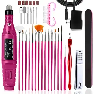 Electric Nail Drill Professional Acrylic Nail Kit Interface Head Set/Replaceable Drill Professional Sets Metal Tip Nail Drill Machine Electric Manicure Milling Cutter Kit For Gel Polish Professional Manicure Tool Nail Color Red Nail Polisher Machine