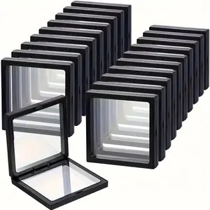3D Floating Display Box, Dustproof Jewelry Packaging, Jewelry Armoire Organizer, Transparent Hanging Storage Box for Storing Necklaces, Bracelets, Rings, Coins, Earrings, and Pins, with Elastic Film, Gift Box for Retail and Personal Use
