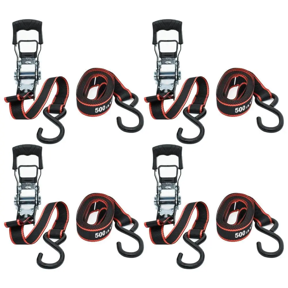 12 ft. x 1 in. Ratchet Tie-Down Straps with S-Hook (4-Pack)