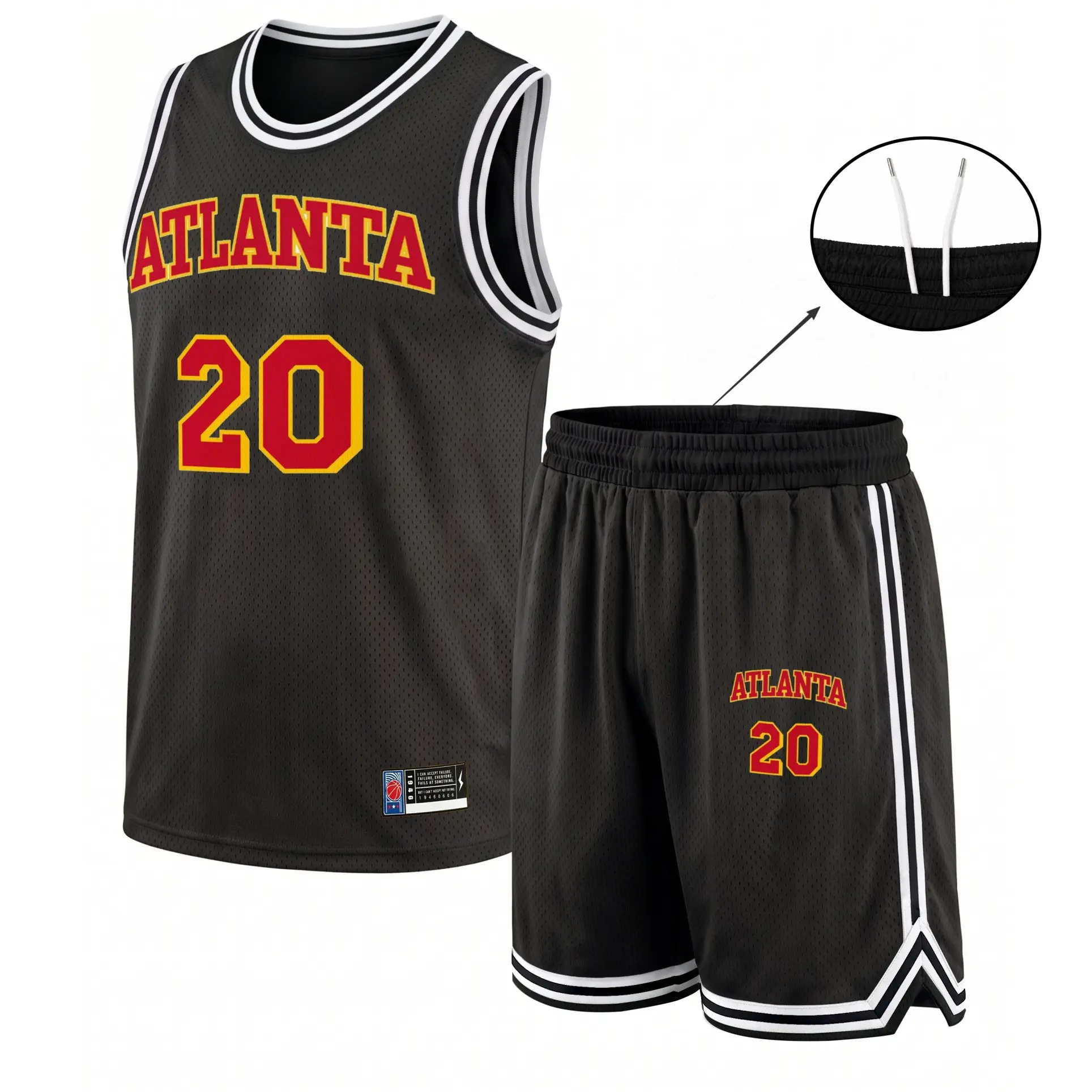 Men’s Retro Atlanta Graphic 2-Piece Sleeveless Jersey & Shorts Set - Mesh Fabric, Sporty Chic Loose Fit, Moisture-Wick Athletic Wear for Gym Play, Summer Casual (Ideal for Basketball Fans) - Lightweight, Breathable, Bold Colors, Dry Clean Ok, Retro Print,