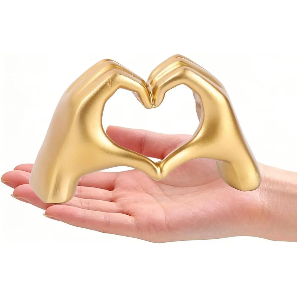 Small Heart Hands Sculpture-Gold Shelf Decor for Living Room, Love Finger Statue Modern Aesthetic Unique Accent Decor Bedroom Knick Knacks -Gifts for Wedding Christmas Birthday(Gold)