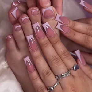 48 Pcs Purple French Tip Press on Nails & Toenails Set Solid Color Short Toe Nail Tips Glossy Fake Toe Nail Long Square Fake Nails Full Cover Nude Spring False Toe Nails for Women Nail Art DIY