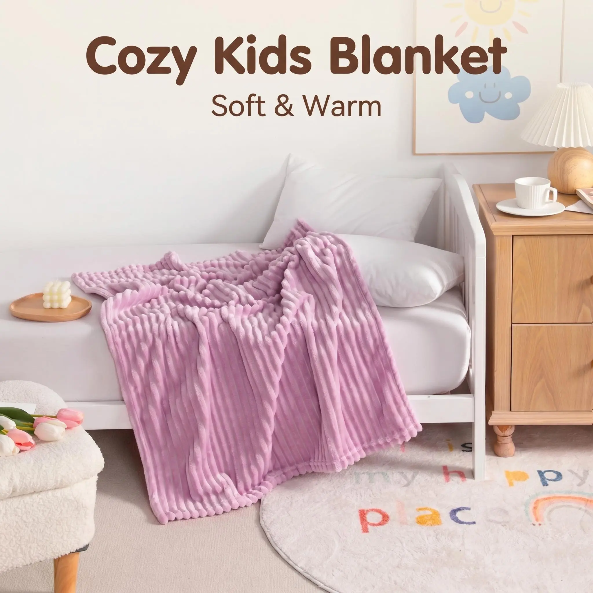 Bedsum 30"x40" Reversible Striped Flannel Fleece Throw Blanket, Ultra Soft Lightweight Warm Breathable Durable Blanket, Skin-Friendly Oeko-Tex Certified Small Blanket for Nap, Travel, Couch & Pet Use adorable style gift