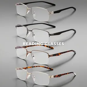 4 Pack Half Rim Anti Blue Light Reading Glasses  Classic Metal Frame Presbyopic Eyeglasses for Adults