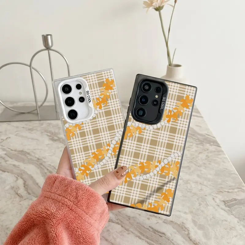 Hawaiian Lei Plaid Phone Case SamsungS26U/26/25U/25/24U/24/23/22 designer case Shockproof Non-Yellowing Durable Anti-Fingerprint Colorful Silver Phone Case roo73117