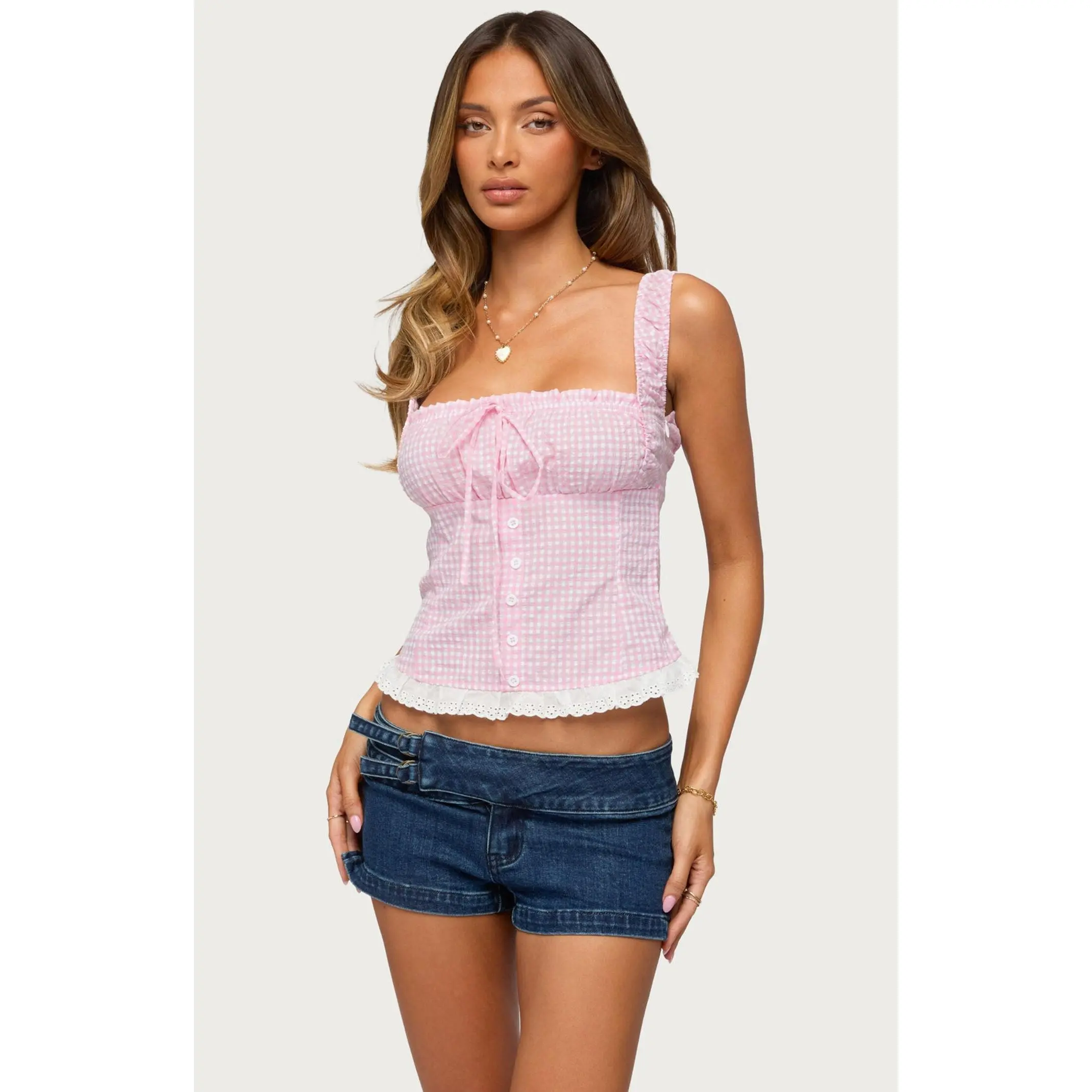 Edikted Women's Zeffie Gingham Tie Top