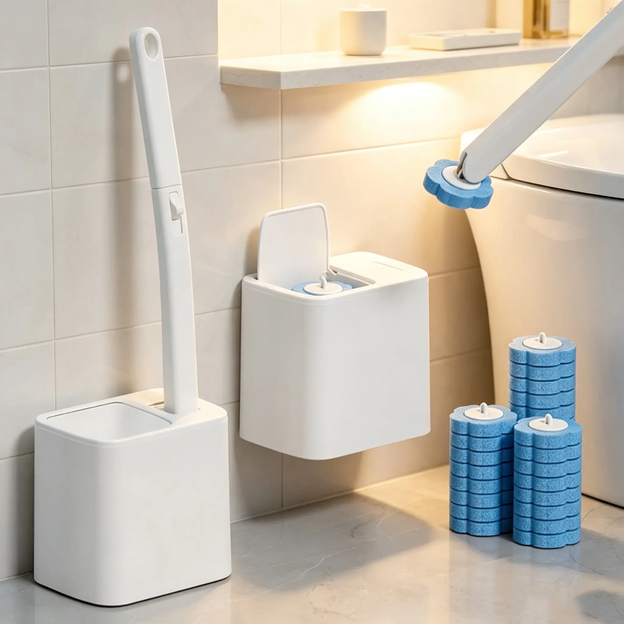 Disposable Toilet Brush Kit - 24Refill Heads & Holder, Rotating No-Touch Deep Cleaner for Under-Rim & Corner, Bathroom Cleaning Tool for Home, RV