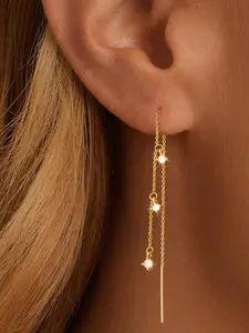 Women's pendant earrings delicate long hanging gold/silver chain earrings fashion anti-allergy pendant square crystal zirconia/pearl threader earrings women's jewelry