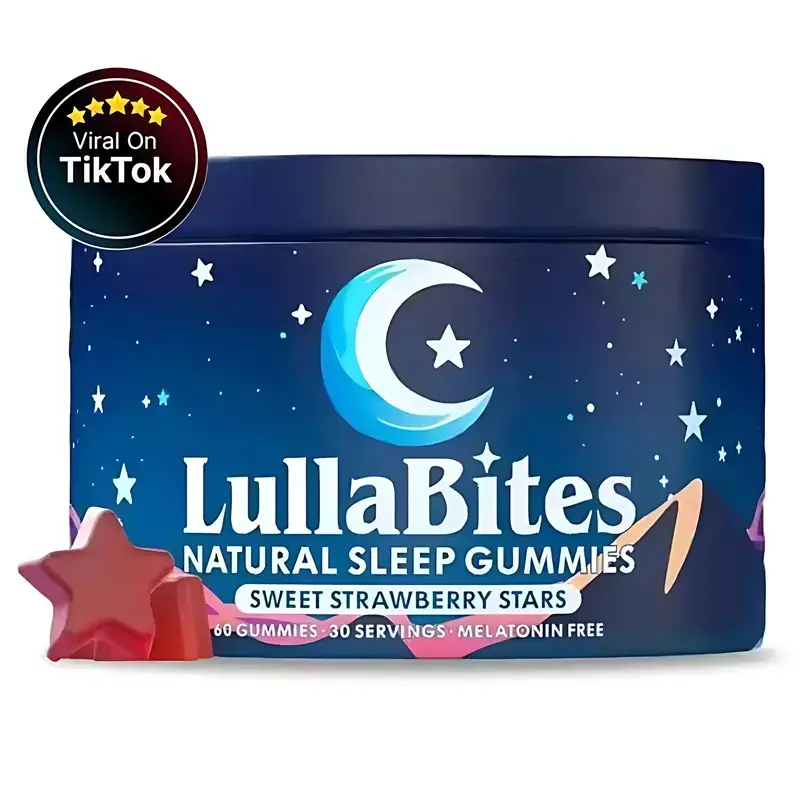 LullaBites Sweet Strawberry SleepGummies - Melatonin-Free NaturalIngredients - 60 Count - Edible Plant-Based Formula for Nighttime Wellness