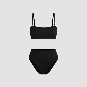 Cider Rib Solid Square Neck Bikini Swimsuit
