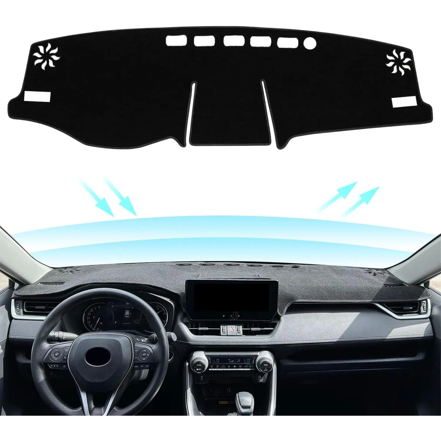 KDO for Toyota Rav4 Accessories 2025 2024 2023 2022 2021 2020 2019 Dashboard Cover Dash Cover Mat Custom Fit Center Console Cover Sunshield Protector RAV 4 Pad（Black Trim）