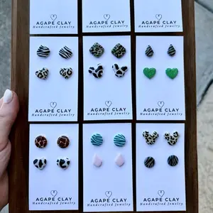 Animal Print Resin Stud Pack Earrings Basket- Polymer Clay Handmade Earrings for TikTok Live
