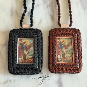 Men's SMA Escapulario Custom Photo Beaded Cross Necklace, Dainty Costume Jewelry, Gifts for Him, Beaded Necklace