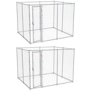 Lucky Dog 10 x 10 Foot Heavy Duty Outdoor Chain Link Dog Kennel w/ Door (2 Pack)