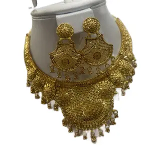 Indian Style Classic Custom Gold-Tone Jewelry Necklace Set for Women with Intricate Design and Tassel Details
