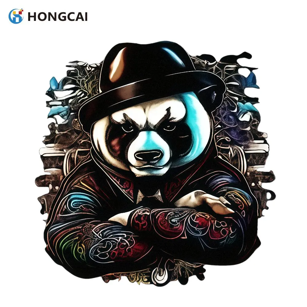 Cool Gangster Panda Heat Transfer Vinyl Sticker, Dark Cool Humanized Design, Exclusive Suit Hat & Tattooed Panda Image, High-Quality