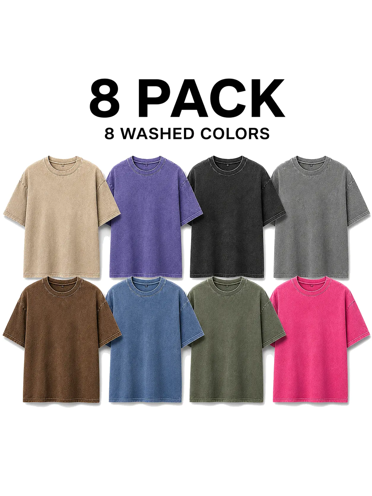 8-Pack Unisex Oversized T-Shirts for Women, Vintage Washed Cotton Tops, Short Sleeve Crew Neck Streetwear Tees in Black & Gray, Casual Summer Basics for Valentines Day Gift, T Shirts Women, Aesthetic, Workout, Tunic, Tshirt, Baggy, Retro, Soft, Everyday T