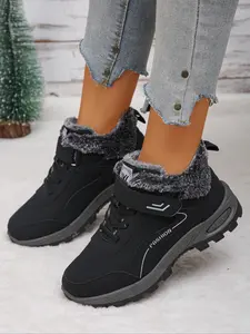 Women's PU Leather Cotton Shoes Winter New, Warm Thickened Boots Outdoor Hiking, Waterproof Non-Slip Sole, Fashionable and Versatile, Lightweight Hiking Boots