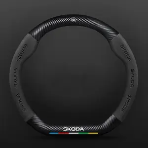 Carbon Fiber Suede Car Steering Wheel Cover for Skoda Vrs Kodiaq Karoq Kamiq Octavia Scala Superb Yeti Fabia Enyaq Citigo
