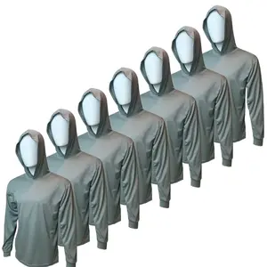 7 SHIRT PACK Hi Visibility Light Gray ultra lightweight Long sleeve hoodie shirt / 100 % polyester birdeye Fabric for quick dry
