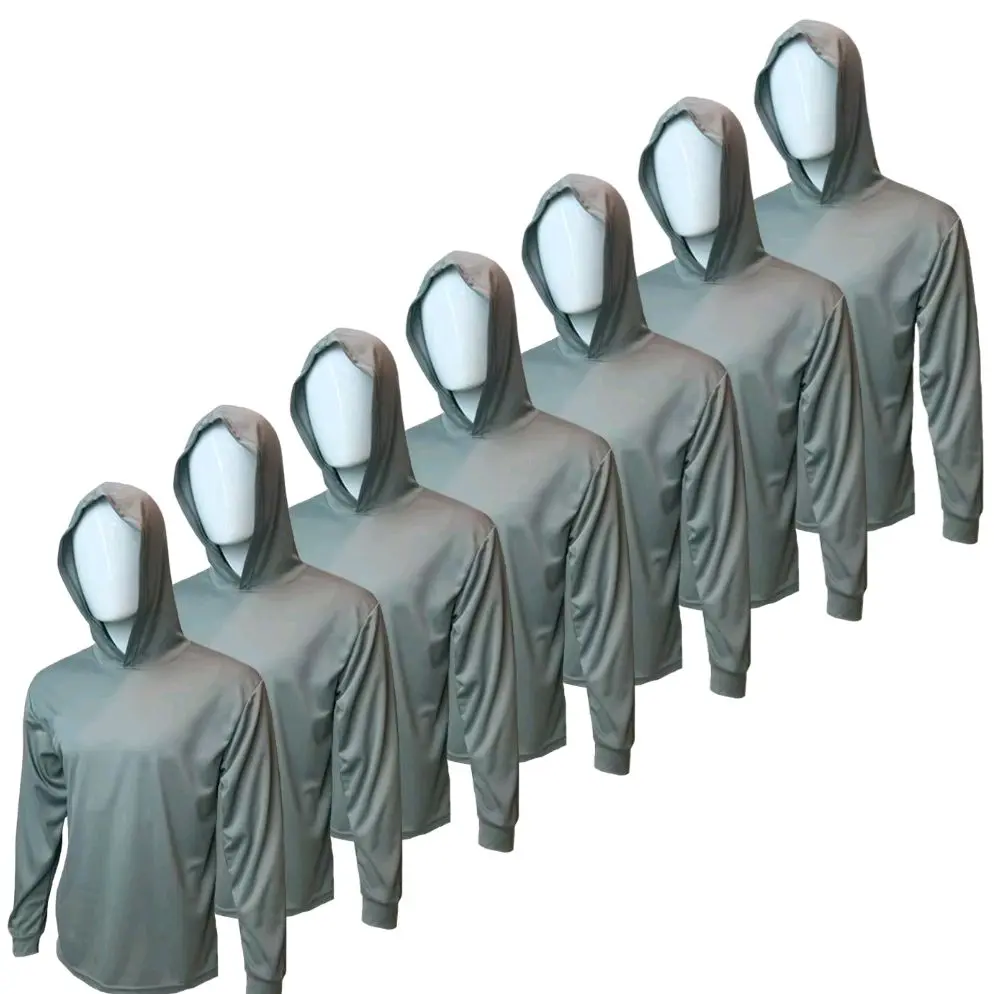 7 SHIRT PACK Hi Visibility Light Gray ultra lightweight Long sleeve hoodie shirt / 100 % polyester birdeye Fabric for quick dry