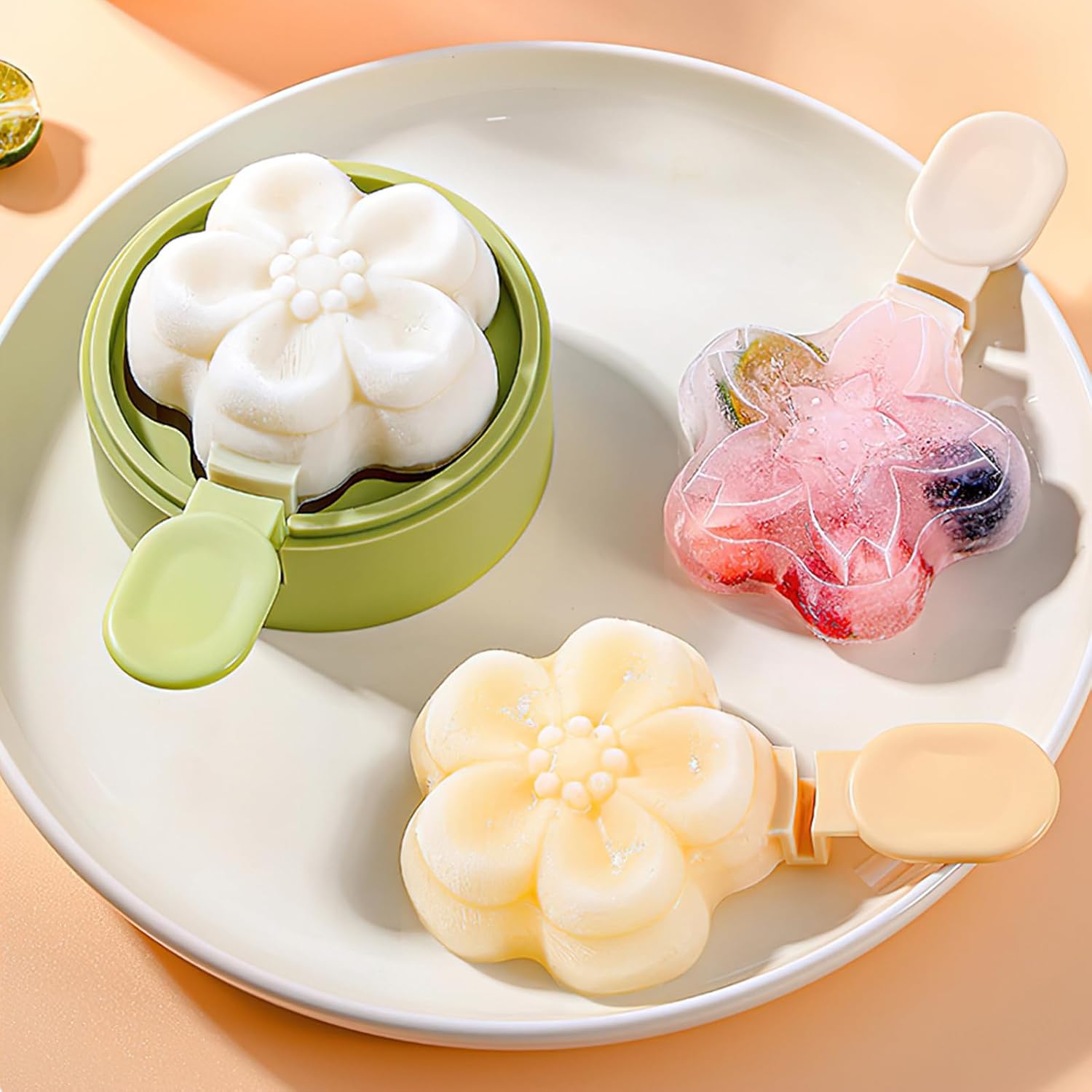 Multi-Layer Ice Cream Mold Flower Shape Silicone Homemade Popsicle Molds Reusable DIY Molds Ice Cream (Green, Double Deck)