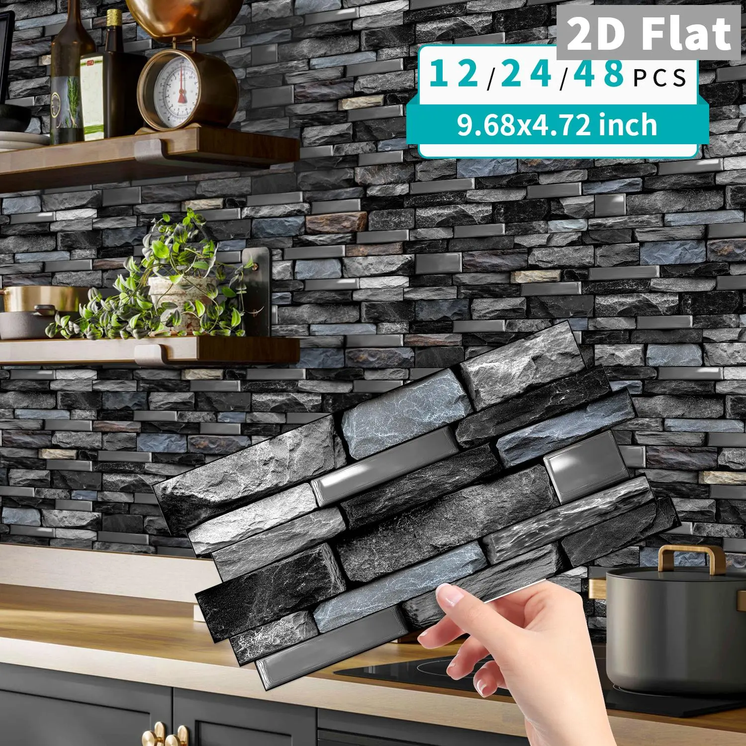 Seamless 2D Waterproof Tile Stickers, Classic Square Self-Adhesive Marble Backsplash Kit, Universal Use for DIY Wall & Furniture Makeover, Diy Wall Mounted