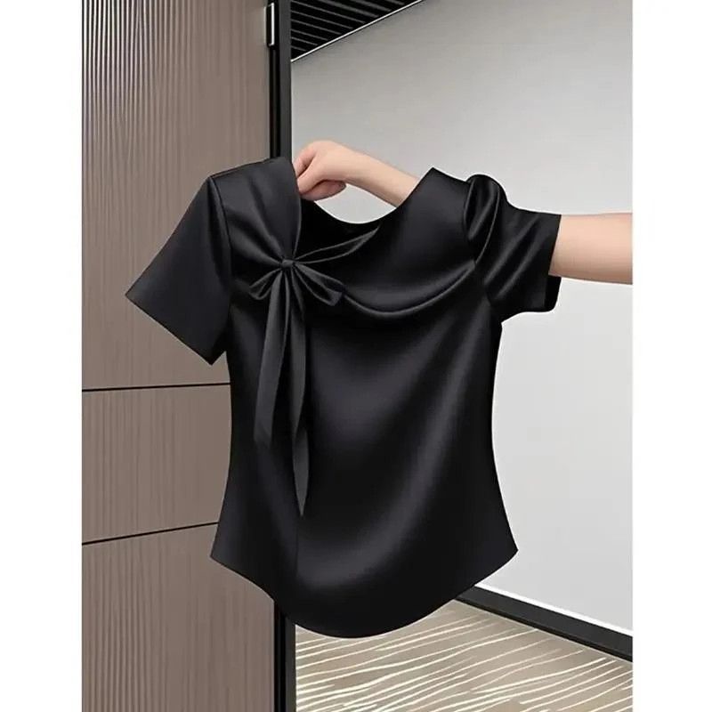 Fashionable And Versatile French Bow Short-sleeve T-shirt