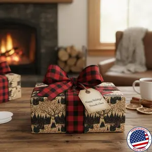 Rustic Woodland Deer Christmas Wrapping Paper: Winter Forest Berry Gift Wrap Roll, Reindeer