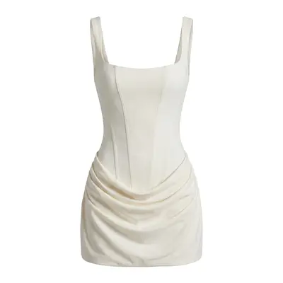 embellished draped strapless a-line mini dress in white The Dessy Group Women's Santal Beaded Strapless Cocktail Minidress - White
