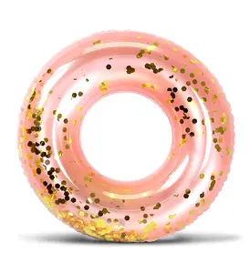 Pool Float - ROSE GOLD TUBE - GOLD HEXAGON GLITTER