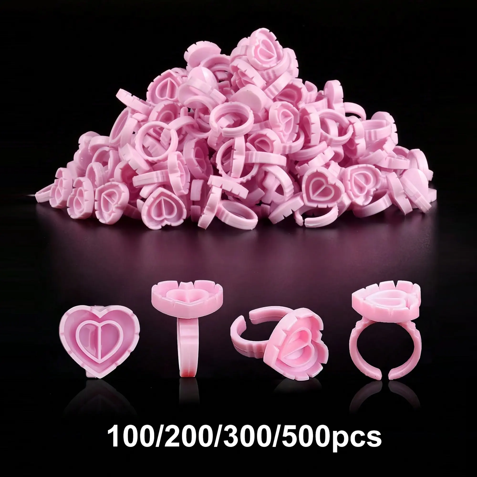 Heart-Shaped Eyelash Glue Rings, Anti-Allergy Design, Skin-Friendly Material, Cosmetic Tools, Ideal for Volume & Fan Lash Extensions, Easy-To-Catch