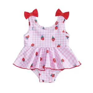 Infant Baby Girl Swimsuit Cute Strawberry Print Sleeveless Skirt Bathing Suit Baby Swimwear 6-24 Months