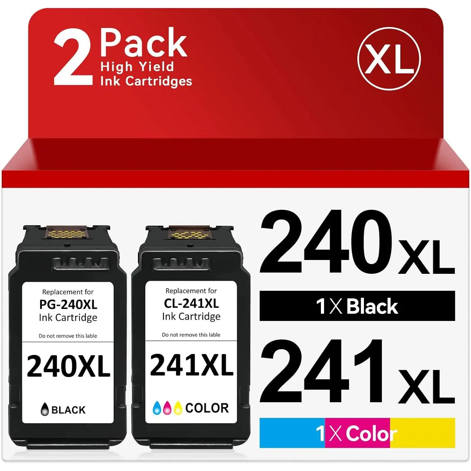 PG-240 XL/CL-241 XL Compatible Ink Cartridges Combo Pack with Smart Chip, High Page Yield for Canon 240XL-241XL Printers (MG3620, MG3600, MG3520, TS5120, MG2120, MX472, MX452, MX512, MX532) - 1 Black, 1 Color