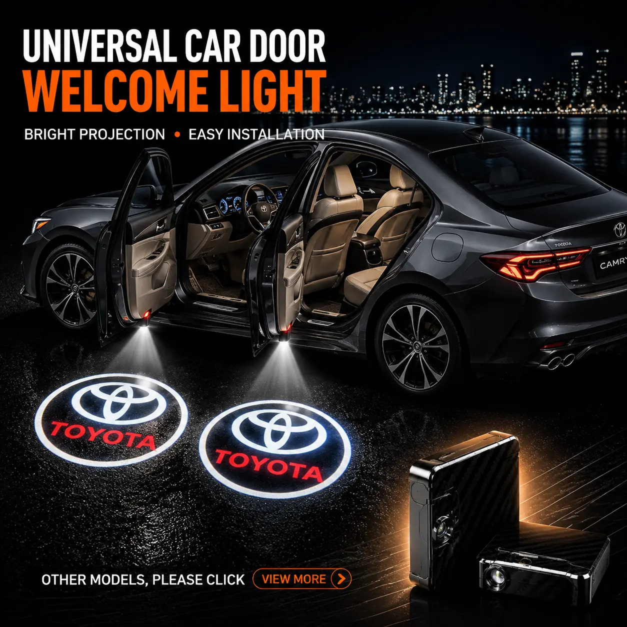 2 Pack Toyota Logo Wireless LED Car Door Projector Lights, HD Welcome Ghost Shadow Puddle Lamps, Magnetic Sensor No Drill Easy Install Courtesy Lights Fit RAV4 Camry Tacoma Highlander Corolla Tundra SUV Truck Upgrade Auto Interior Mod Accessories, Sensor,