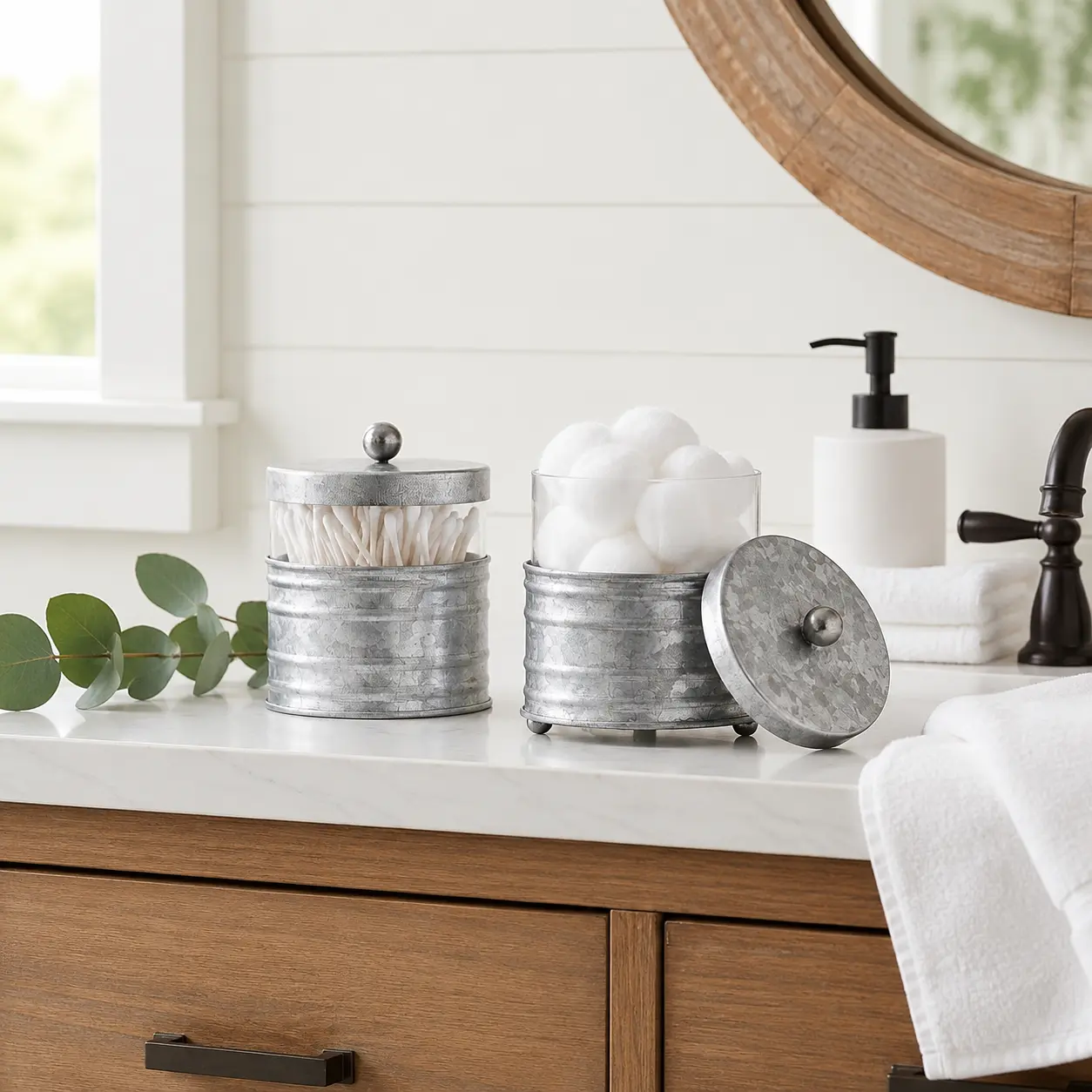 Autumn Alley Galvanized Farmhouse Bathroom Apothecary Jars Set for Q-Tips and Cotton Balls
