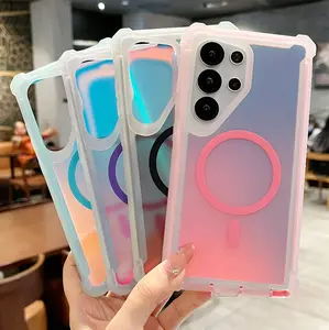 Luxury Laser Magnetic Case for Samsung Galaxy S26 Ultra Plus S25 S24 S23 Ultra Plus, Compatible with MagSafe, Dazzling Iridescent, Dual Layer Protection, Shockproof Bumper Cover Case