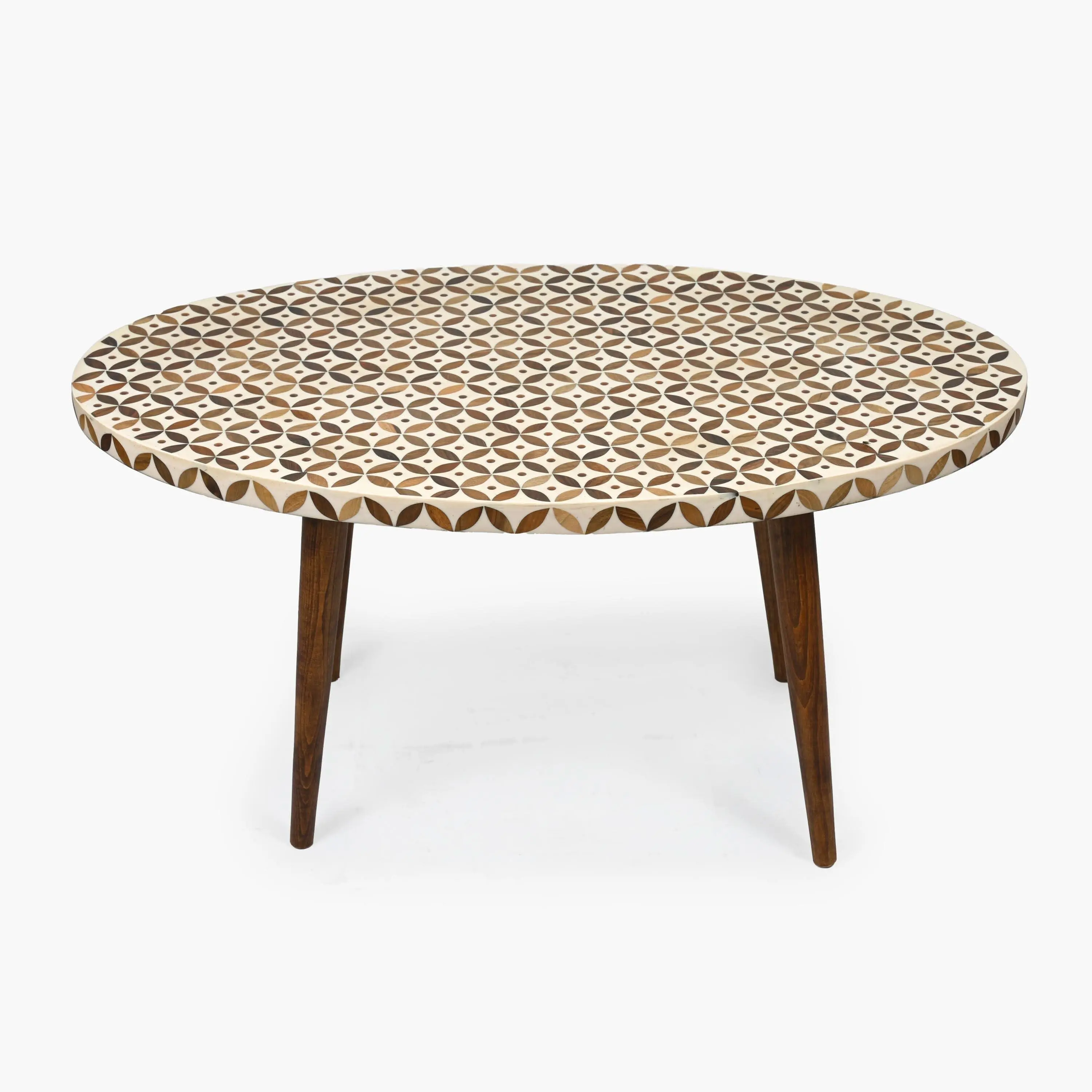 Handcrafted Moroccan Natural & White Wooden Coffee Table