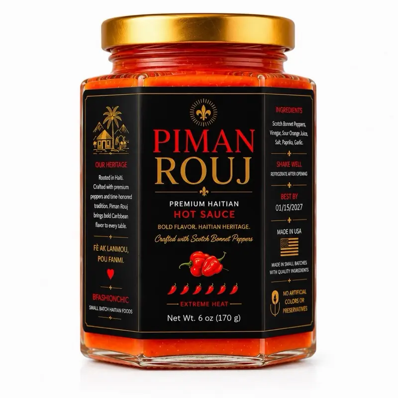 Piman Rouj Caribbean Hot Sauce - Haitian Scotch Bonnet Pepper Sauce - 6oz
