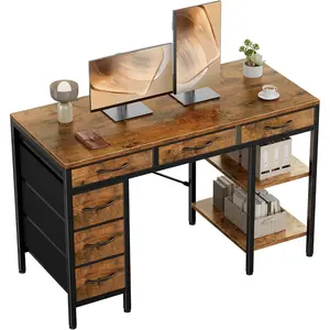 55 Inch Computer Desk with 6 Drawers Writing Study Corner Living Room Work Table with Storage Shelves for Home Office