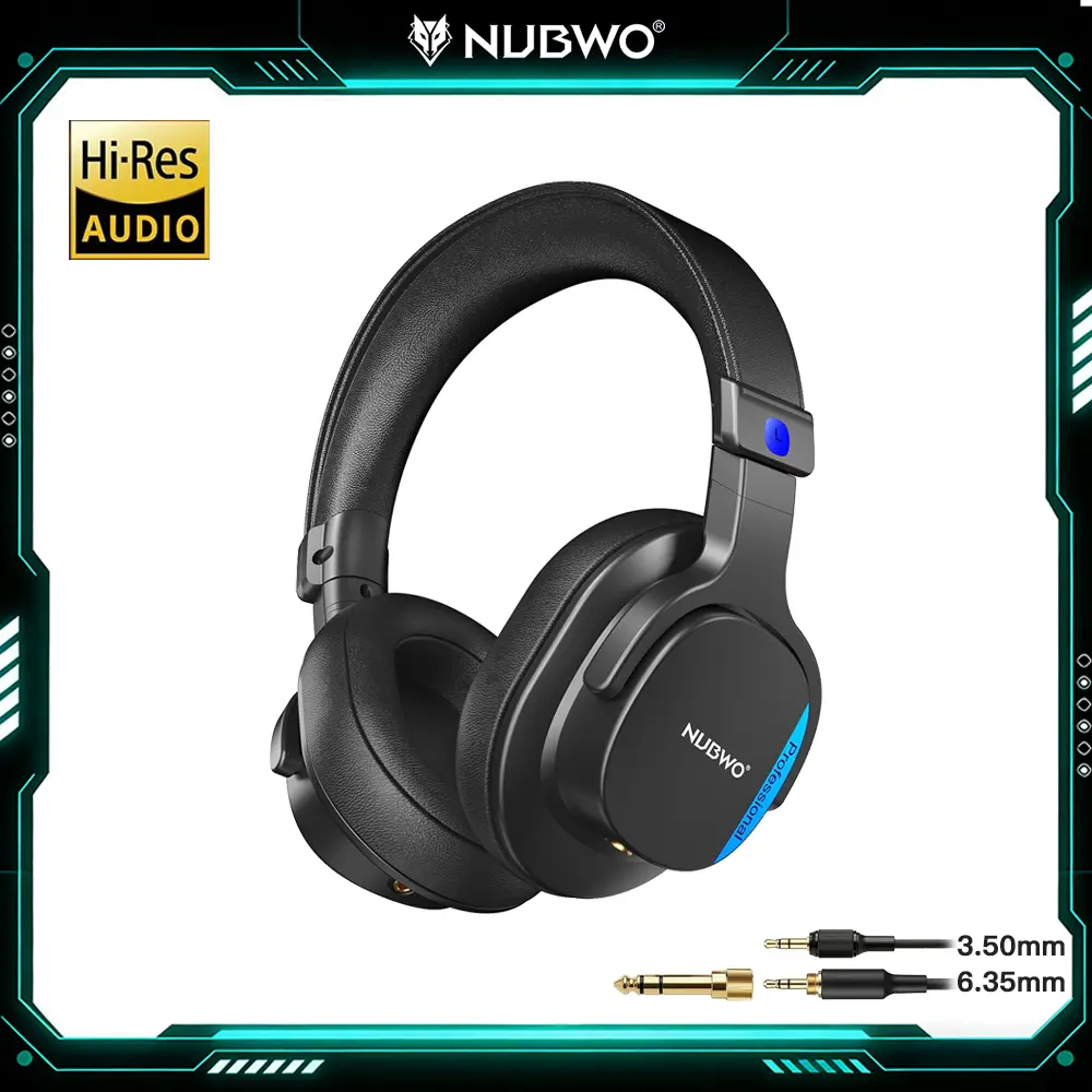 NUBWO HD01 Professional Over-Ear Audio Headphones, Hi-Res 45mm Driver Monitor Headsets with 3.5/6.35mm Detachable Jack, 180° Flip Earpads for Amplifier, Computer Recording (Black)